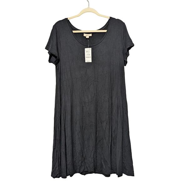 Style & Co Dress Womens Large Black A-Line Stretch Knee Length Short Sleeve - Picture 1 of 6